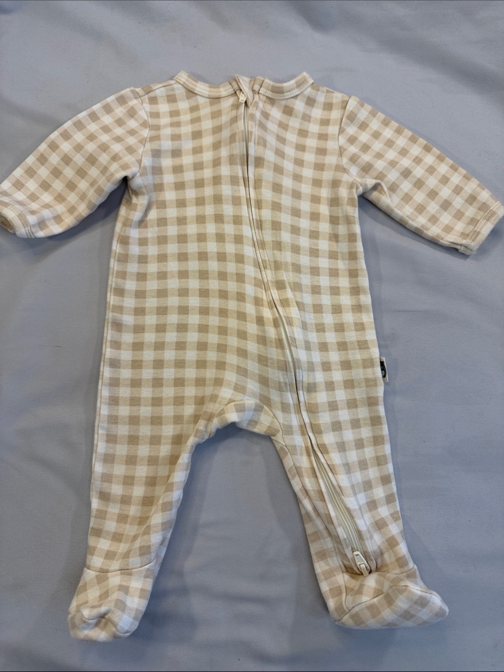 Rabbit + Bear - Kids Beige Gingham Footed sleeper One-Piece with Front Zip
